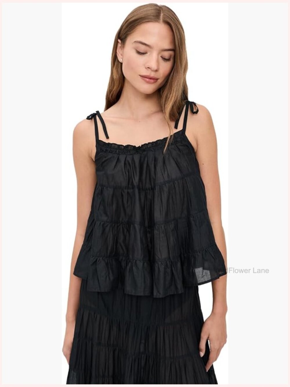 Square Neck Tank Top with Adjustable Straps Tiered Ruffle